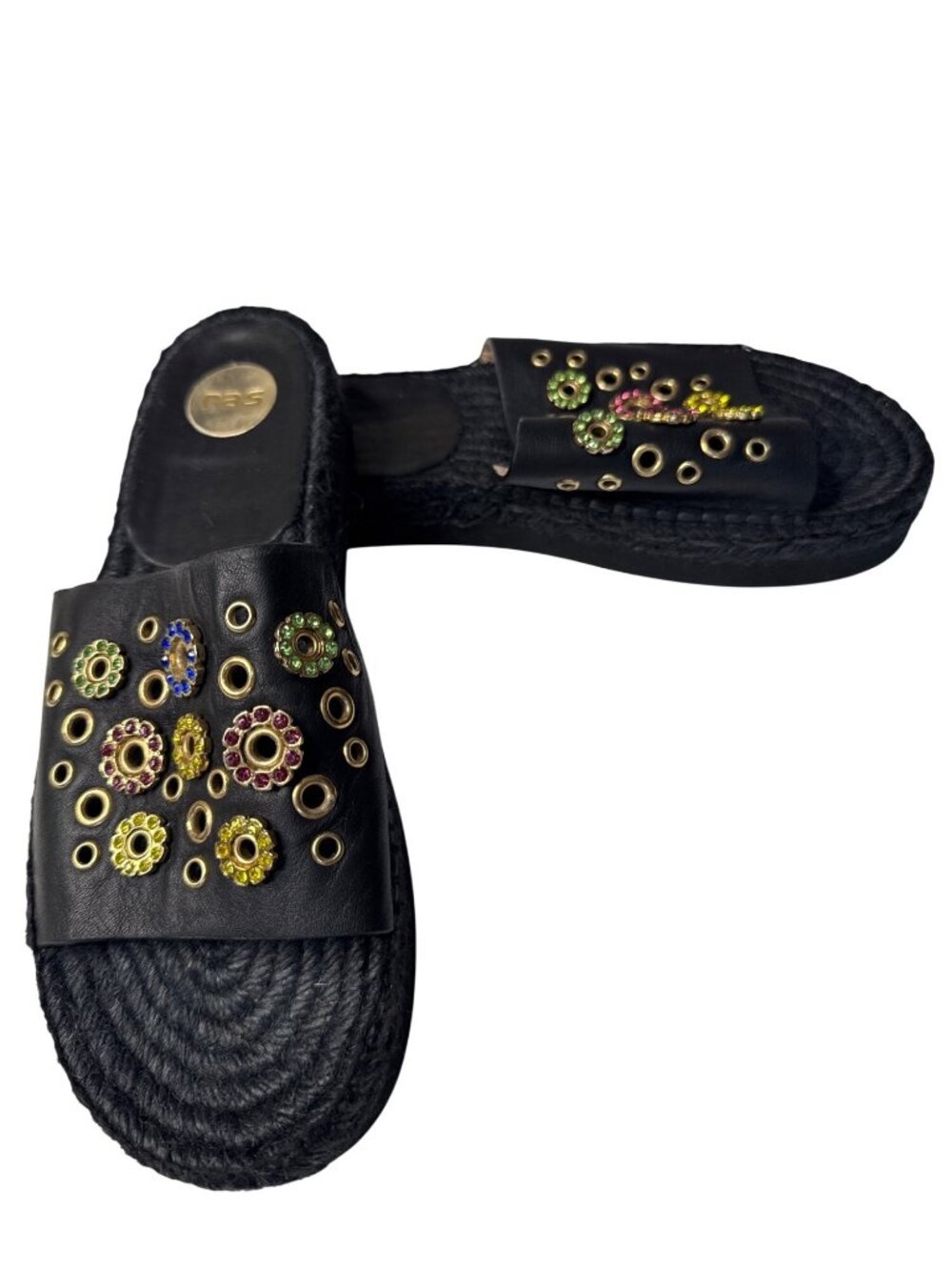 RAS Womens Black Sandals With Colorful Gem Accents Size 39/EU US 8.5